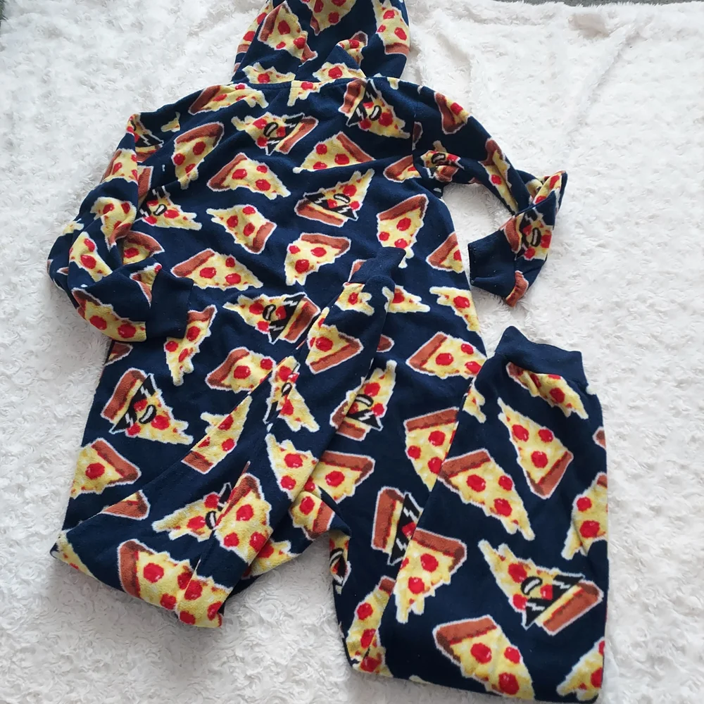 The Children's Place Colorful Fleece Quirky Pizza Print Hooded PJ Onesie Med 7/8